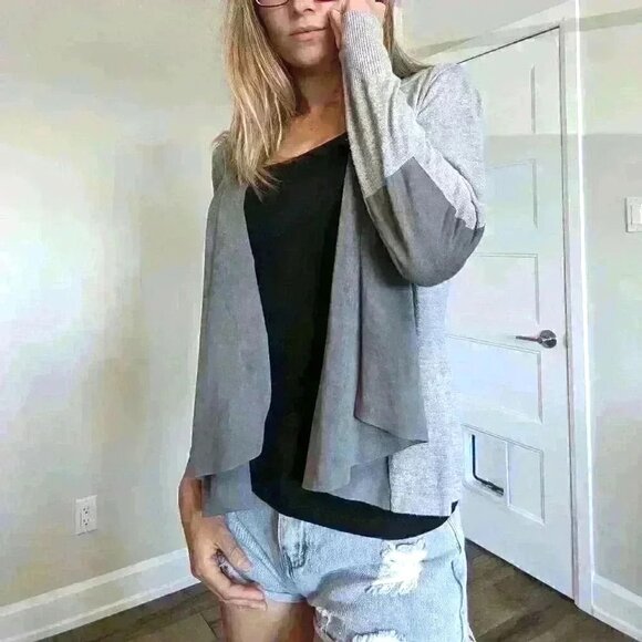 Sweaters - Conrad C Collection, Suede Cardigan, Grey, Size  XS